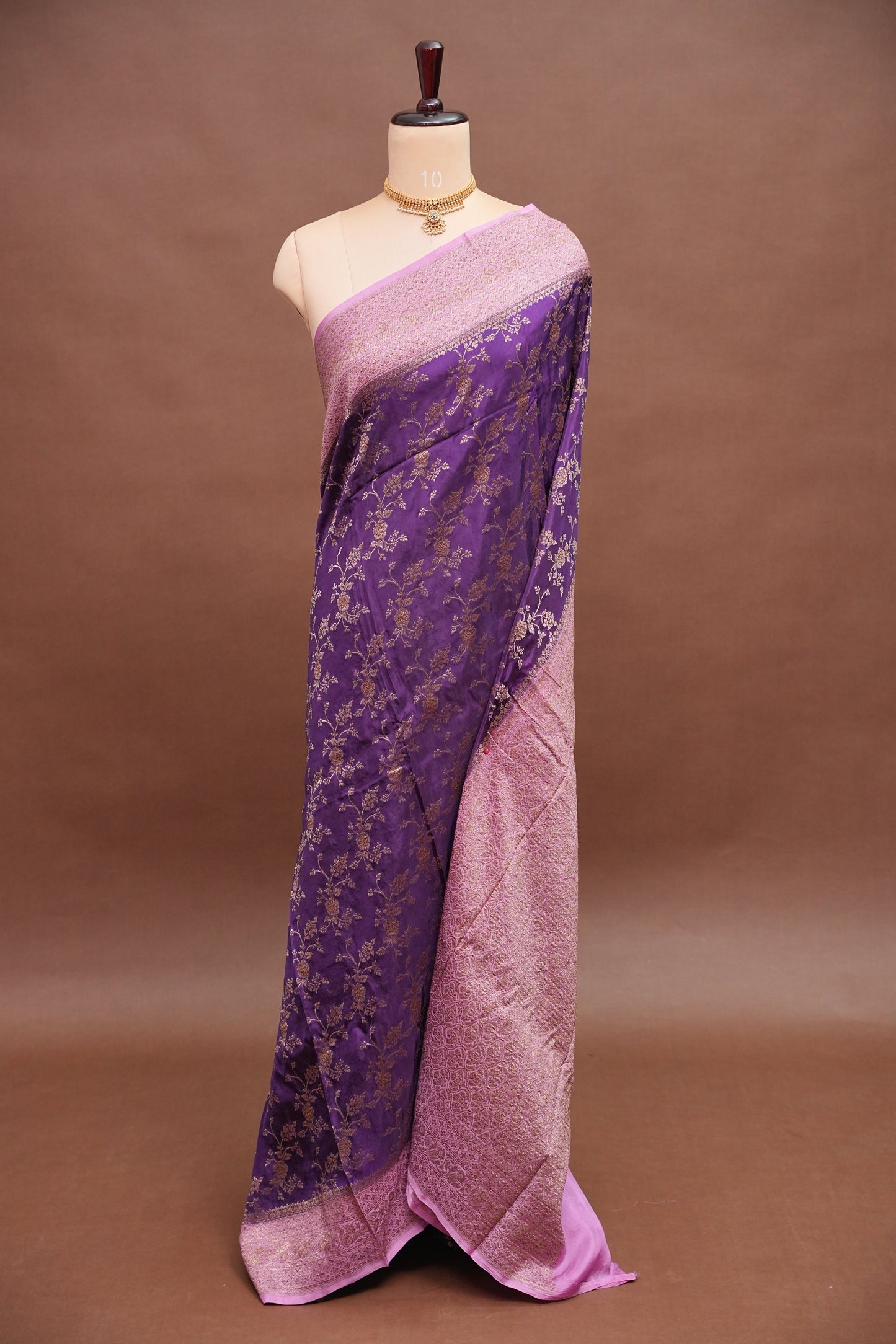 Khaddi Georgette Crepe Silk Saree with Antique Border – Purple & Pink