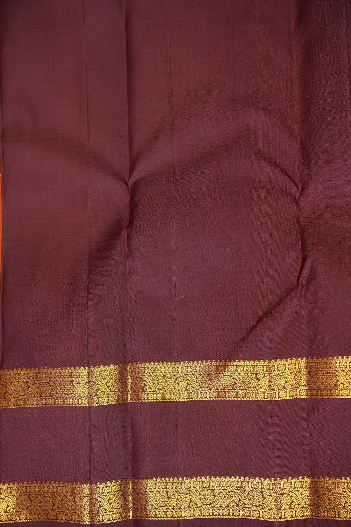 Pure Kanchipuram Silk Saree with Rich Gold Zari Weave - Rust Orange & Maroon