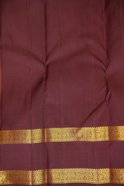 Pure Kanchipuram Silk Saree with Rich Gold Zari Weave - Rust Orange & Maroon
