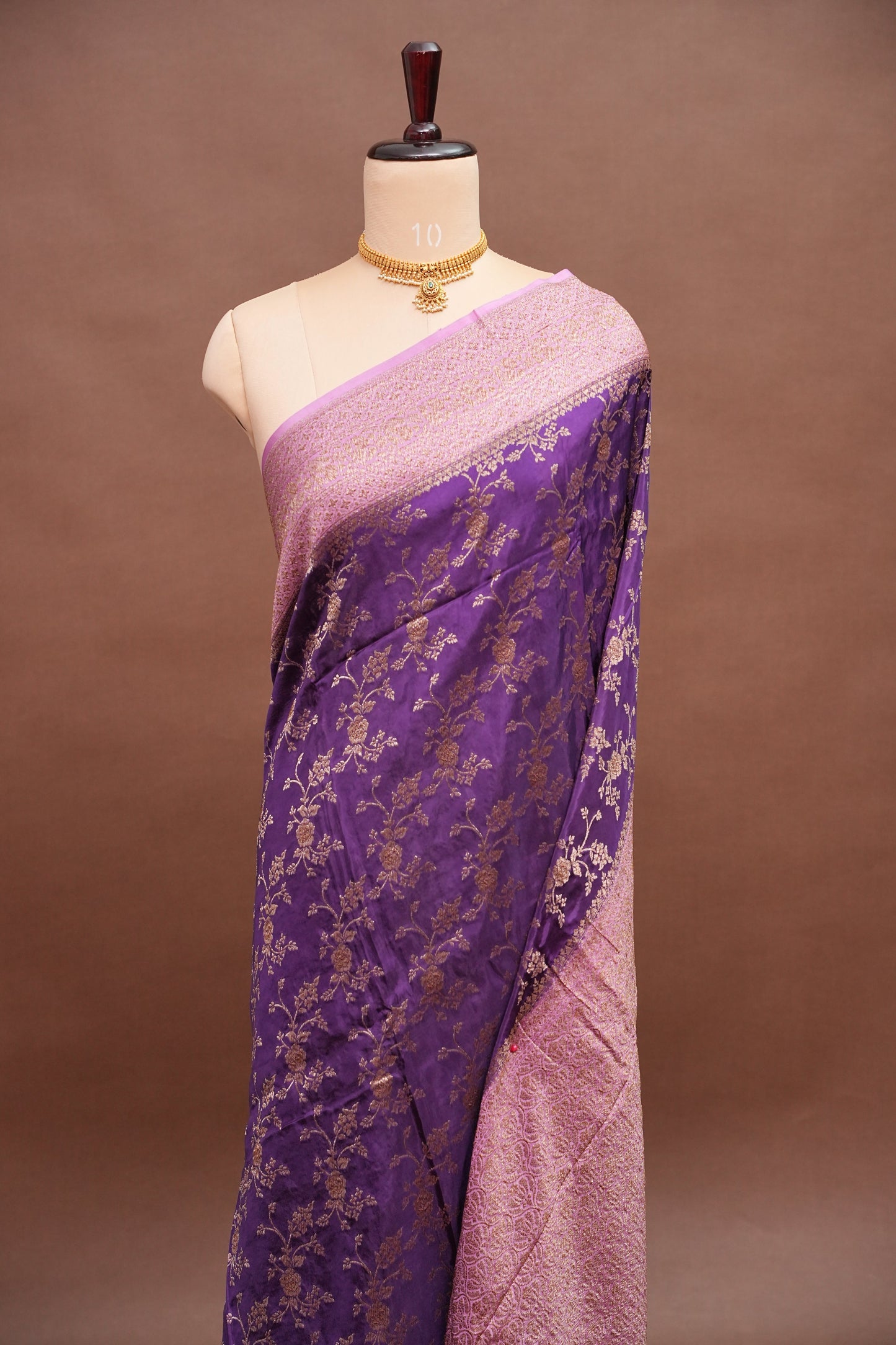 Khaddi Georgette Crepe Silk Saree with Antique Border – Purple & Pink