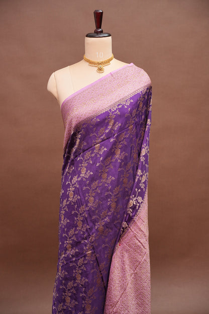 Khaddi Georgette Crepe Silk Saree with Antique Border – Purple & Pink