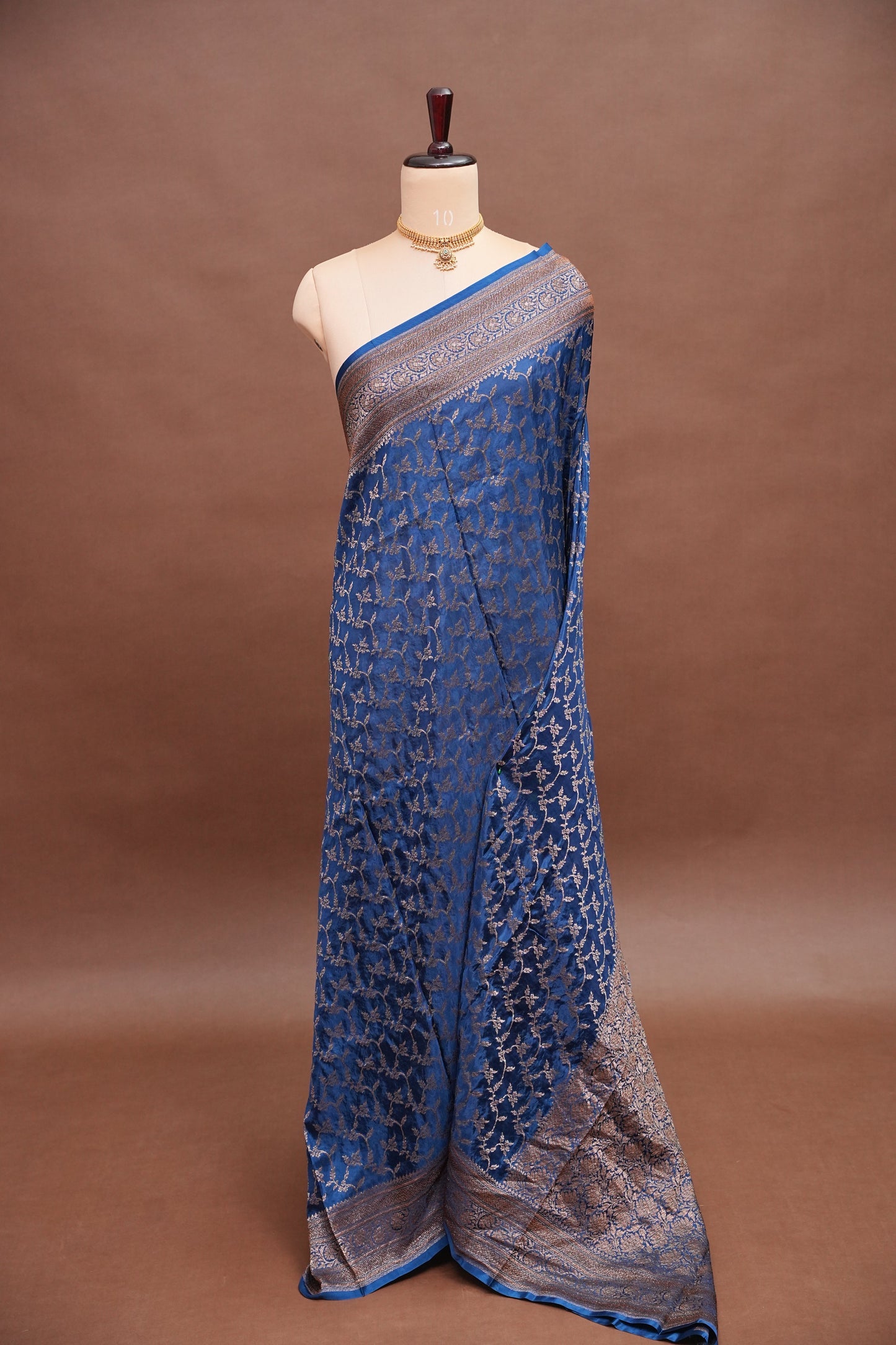 Khaddi Georgette Crepe Silk Saree with Antique Border – Peacock Blue