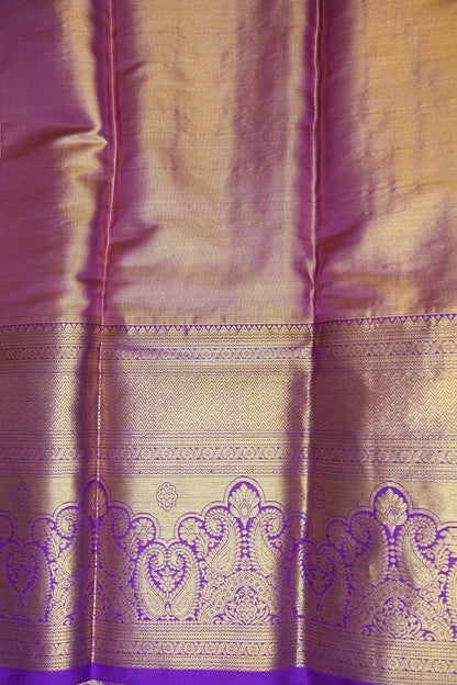 Pure Tissue Gold & Beige & Subtle Purple Kanchipuram Silk Saree|Silk Mark Certified