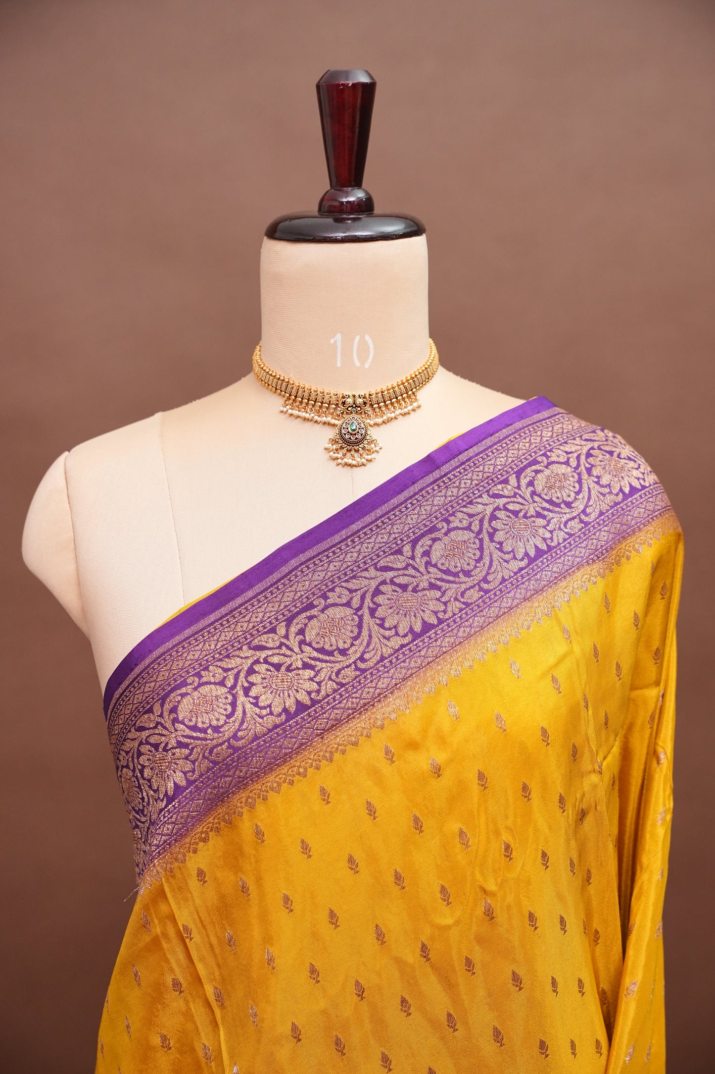 Khaddi Georgette Crepe Silk Saree with Antique Border – Yellow & Purple
