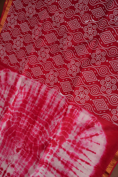 Mangalagiri Silk Shibori Tie & Dye Saree - Red & Ivory White