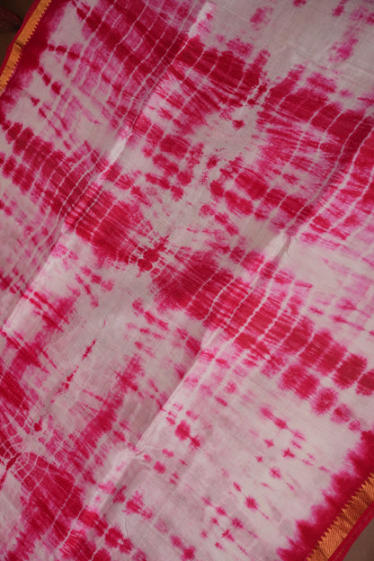 Mangalagiri Silk Shibori Tie & Dye Saree - Red & Ivory White