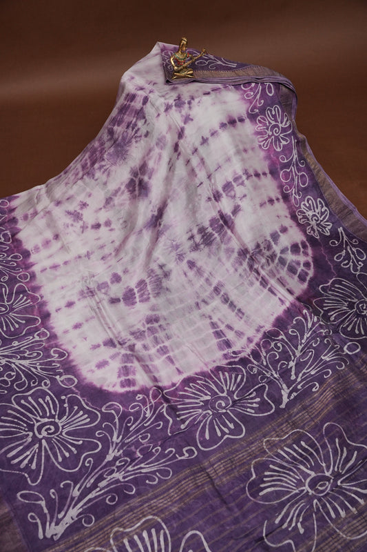 Mangalagiri Silk Shibori Tie & Dye Saree - Lavender