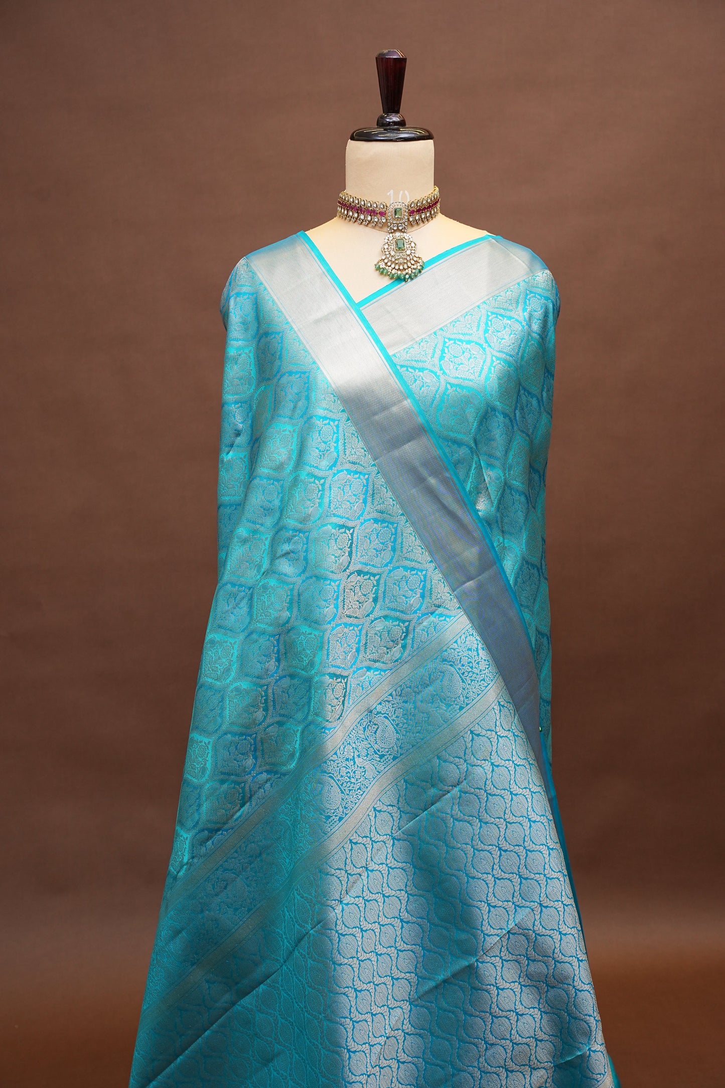 Pure Kanchipuram Silk Saree with Elegant Antique Gold Zari Weave - Aqua Blue