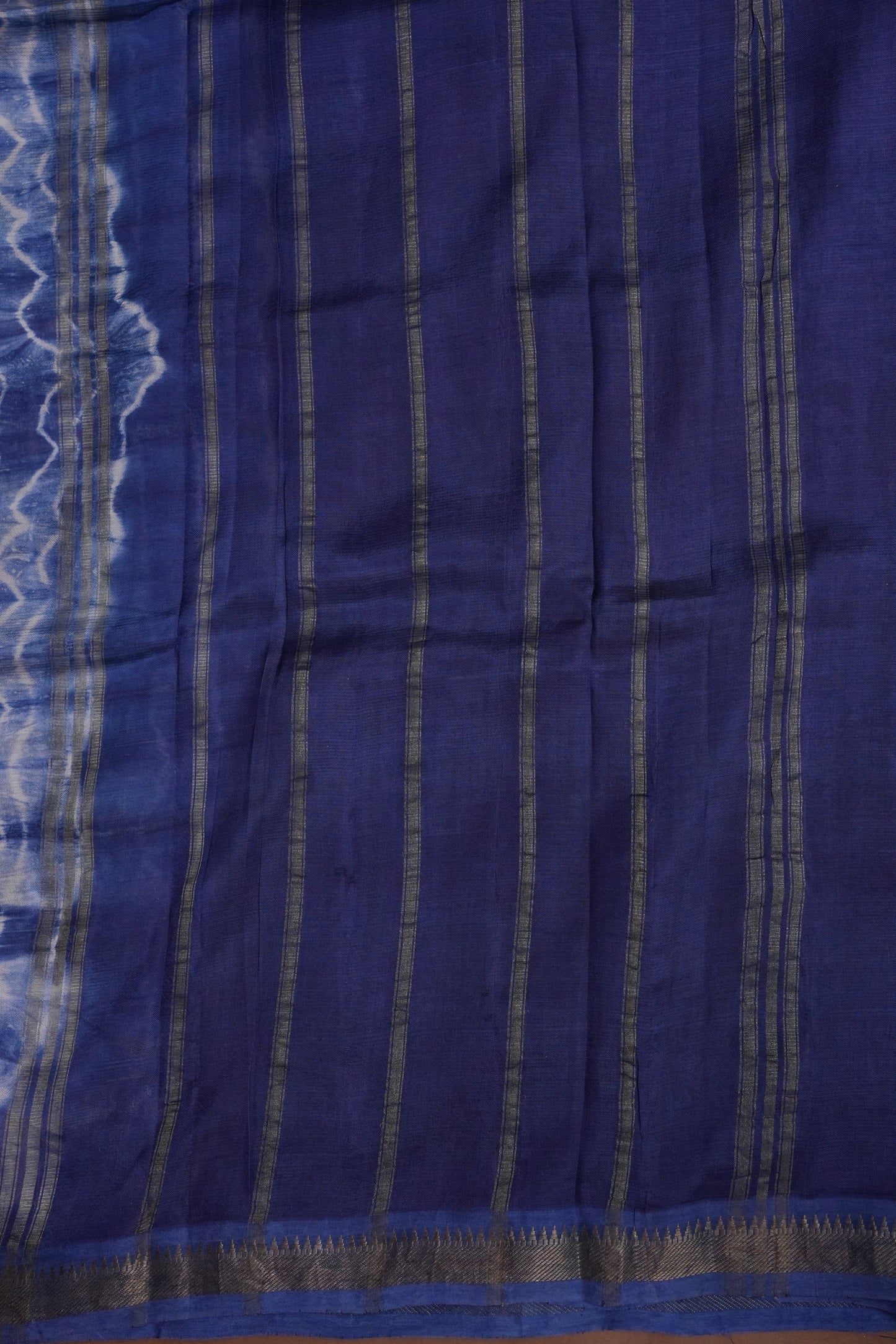 Mangalagiri Silk Shibori Tie & Dye Saree - Indigo Blue & Ivory
