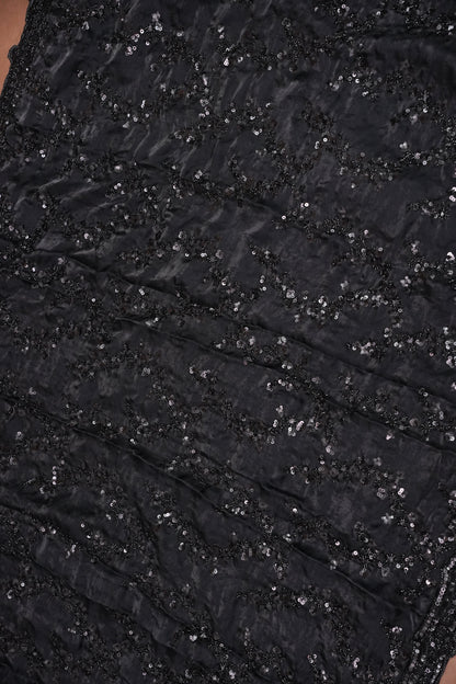 Midnight Black Sequin Embroidered Party Wear Saree|Subarnam's Exclusive