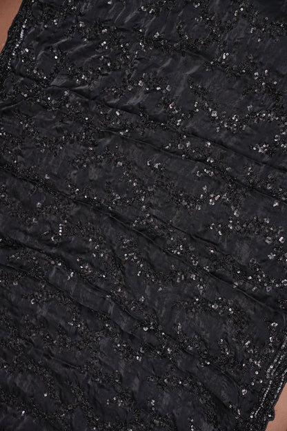 Midnight Black Sequin Embroidered Party Wear Saree|Subarnam's Exclusive