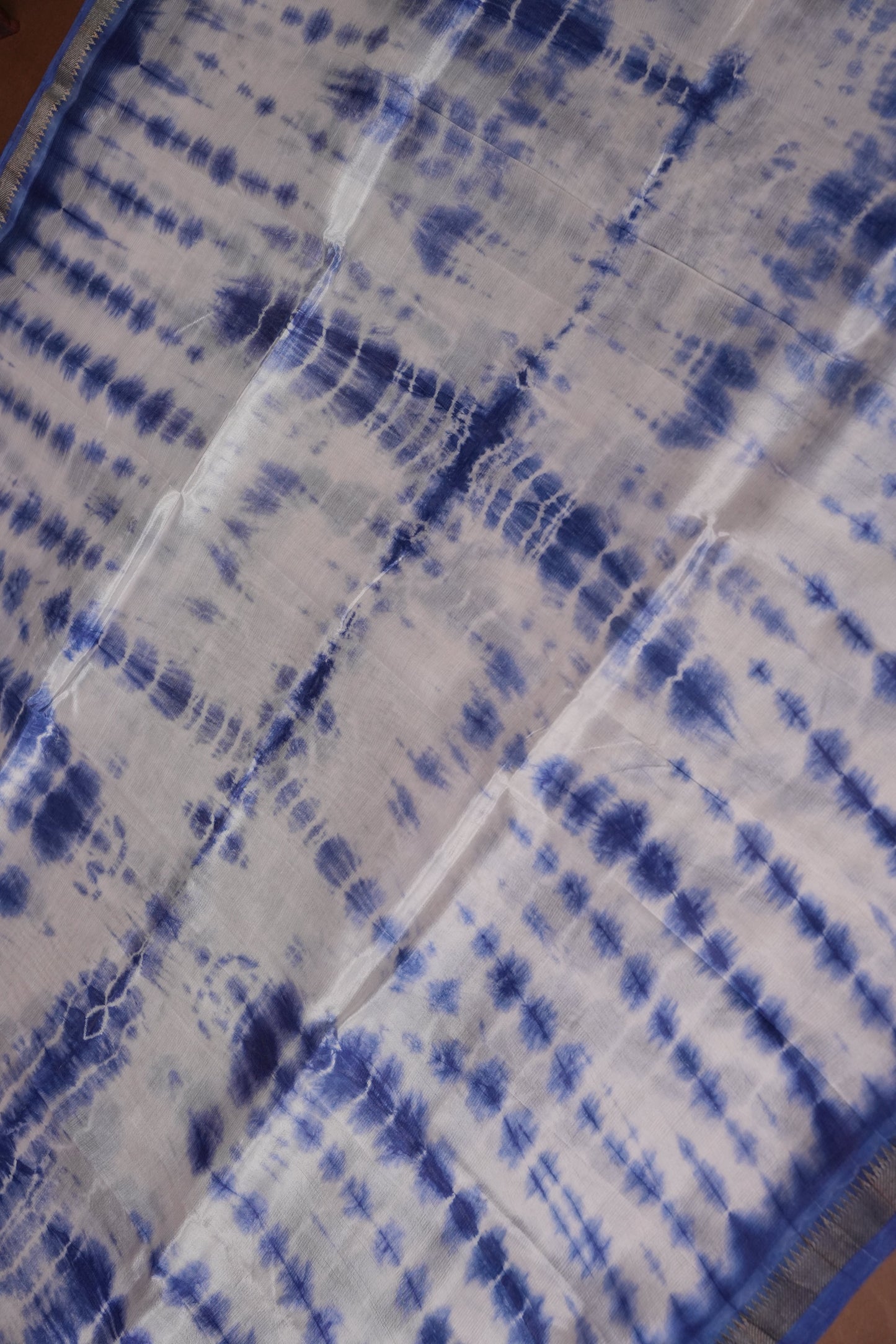 Mangalagiri Silk Shibori Tie & Dye Saree - Indigo Blue & Ivory