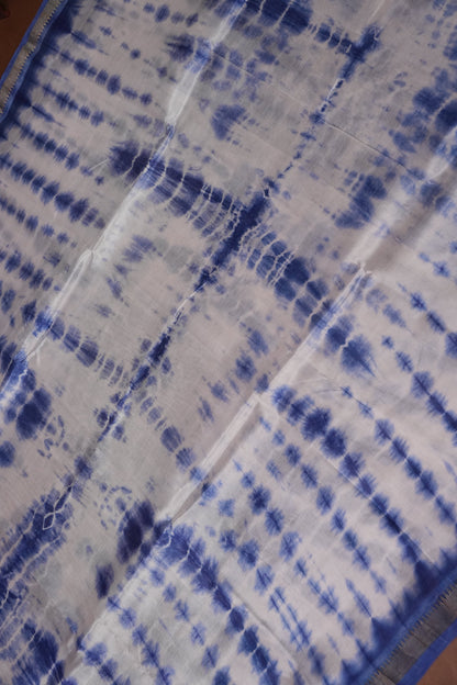 Mangalagiri Silk Shibori Tie & Dye Saree - Indigo Blue & Ivory