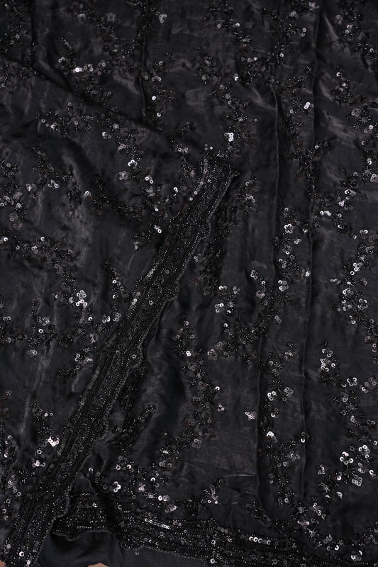 Midnight Black Sequin Embroidered Party Wear Saree|Subarnam's Exclusive