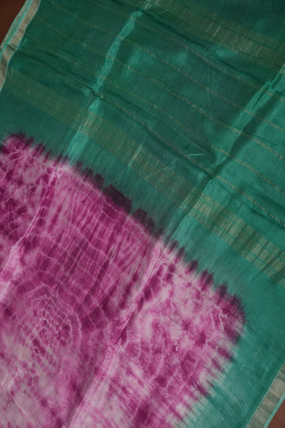 Mangalagiri Silk Shibori Tie & Dye Saree - Teal Green & Magenta