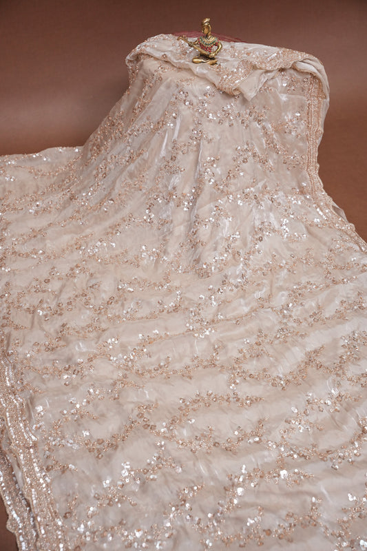 Champagne Blush Sequin Embroidered Party Wear Saree|Subarnam's Exclusive