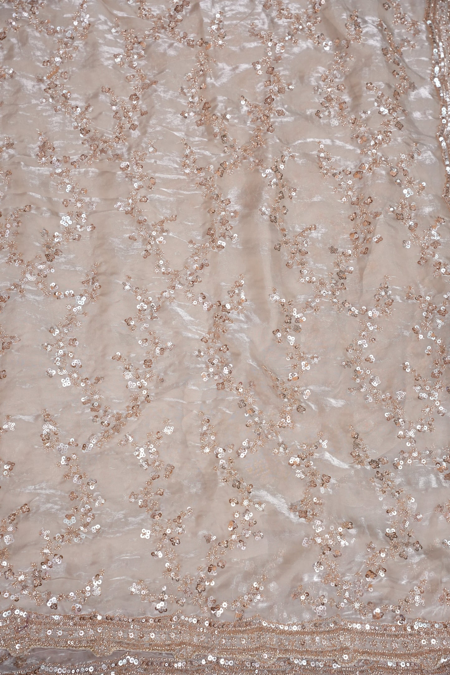 Champagne Blush Sequin Embroidered Party Wear Saree|Subarnam's Exclusive