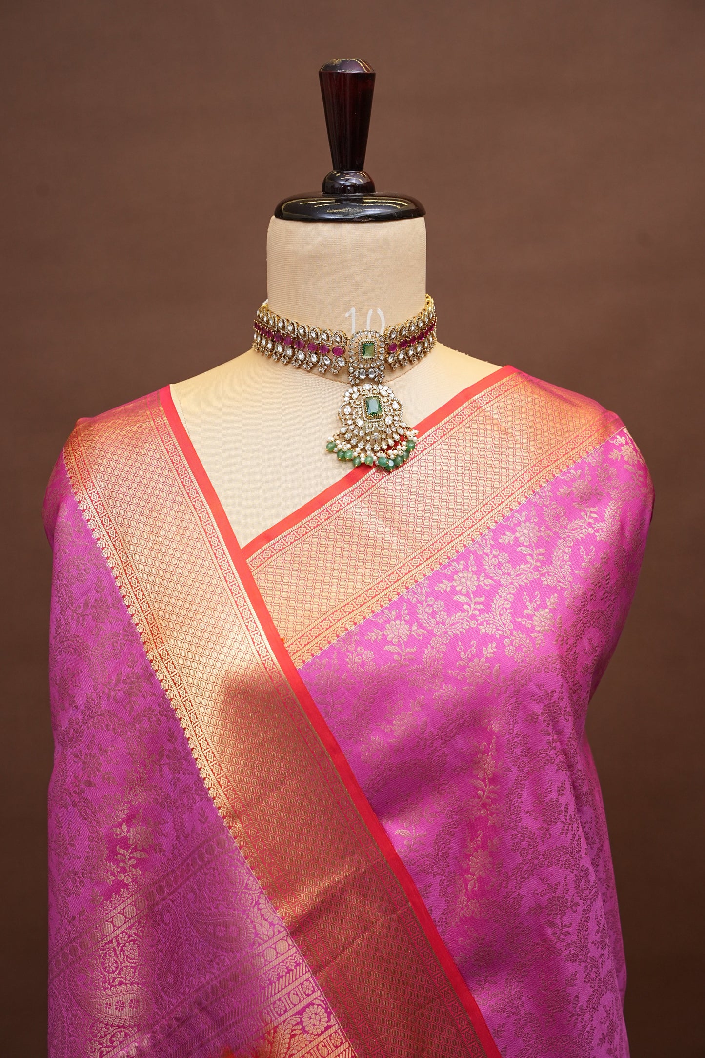 Pure Kanchipuram Silk Saree with Rich Gold Zari Weave - Candy Pink & Orange