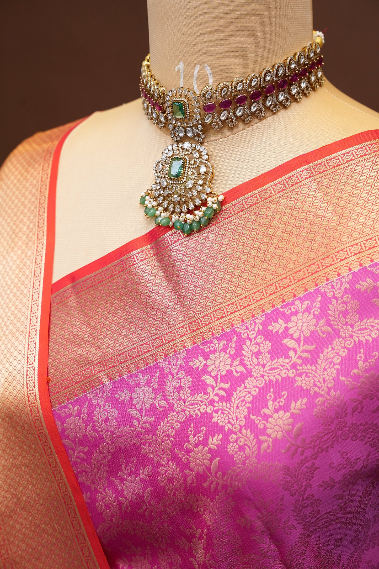 Pure Kanchipuram Silk Saree with Rich Gold Zari Weave - Candy Pink & Orange