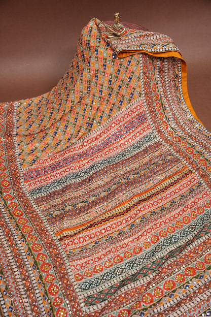 Multicolour Mirror Work Party Wear Saree with Designer Blouse
