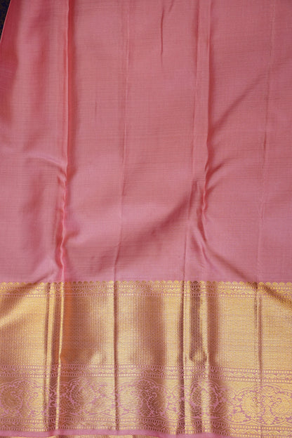 Pure Kanchipuram Silk Saree with Rich 2 Gram Gold Zari Weave - Navy Blue & Blush Pink