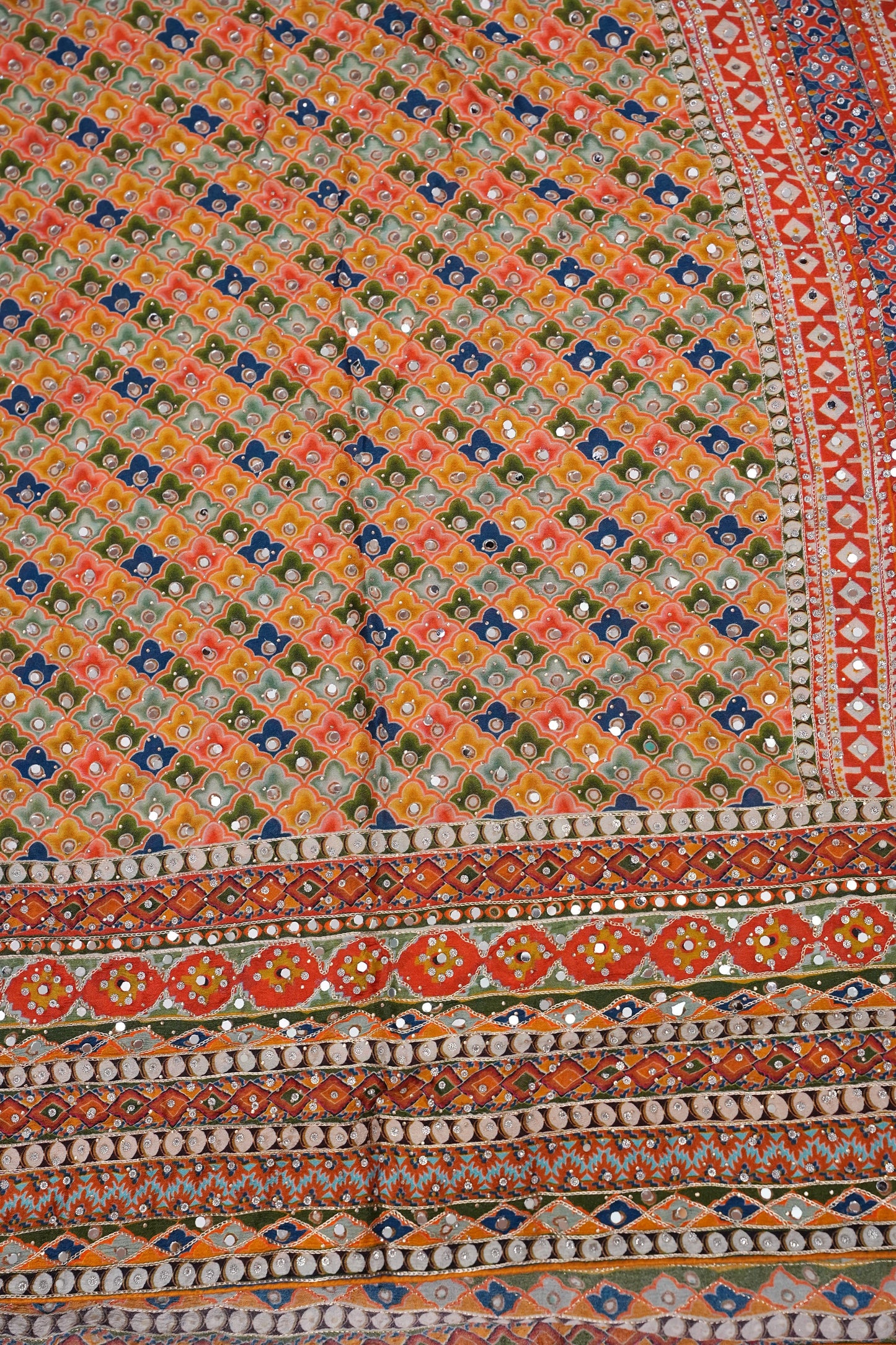 Multicolour Mirror Work Party Wear Saree with Designer Blouse