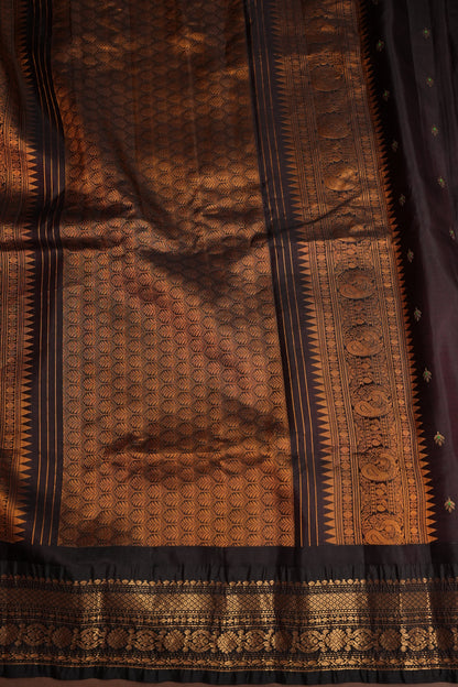 Pure Gadwal Silk Saree - Orange and Black|Silk Mark Certified