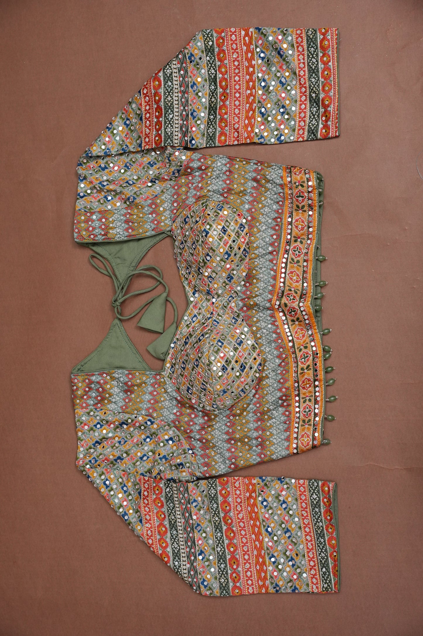 Multicolour Mirror Work Party Wear Saree with Designer Blouse