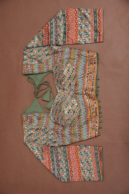 Multicolour Mirror Work Party Wear Saree with Designer Blouse
