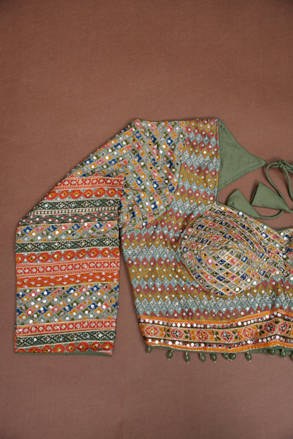Multicolour Mirror Work Party Wear Saree with Designer Blouse