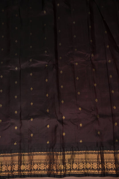 Pure Gadwal Silk Saree - Orange and Black|Silk Mark Certified