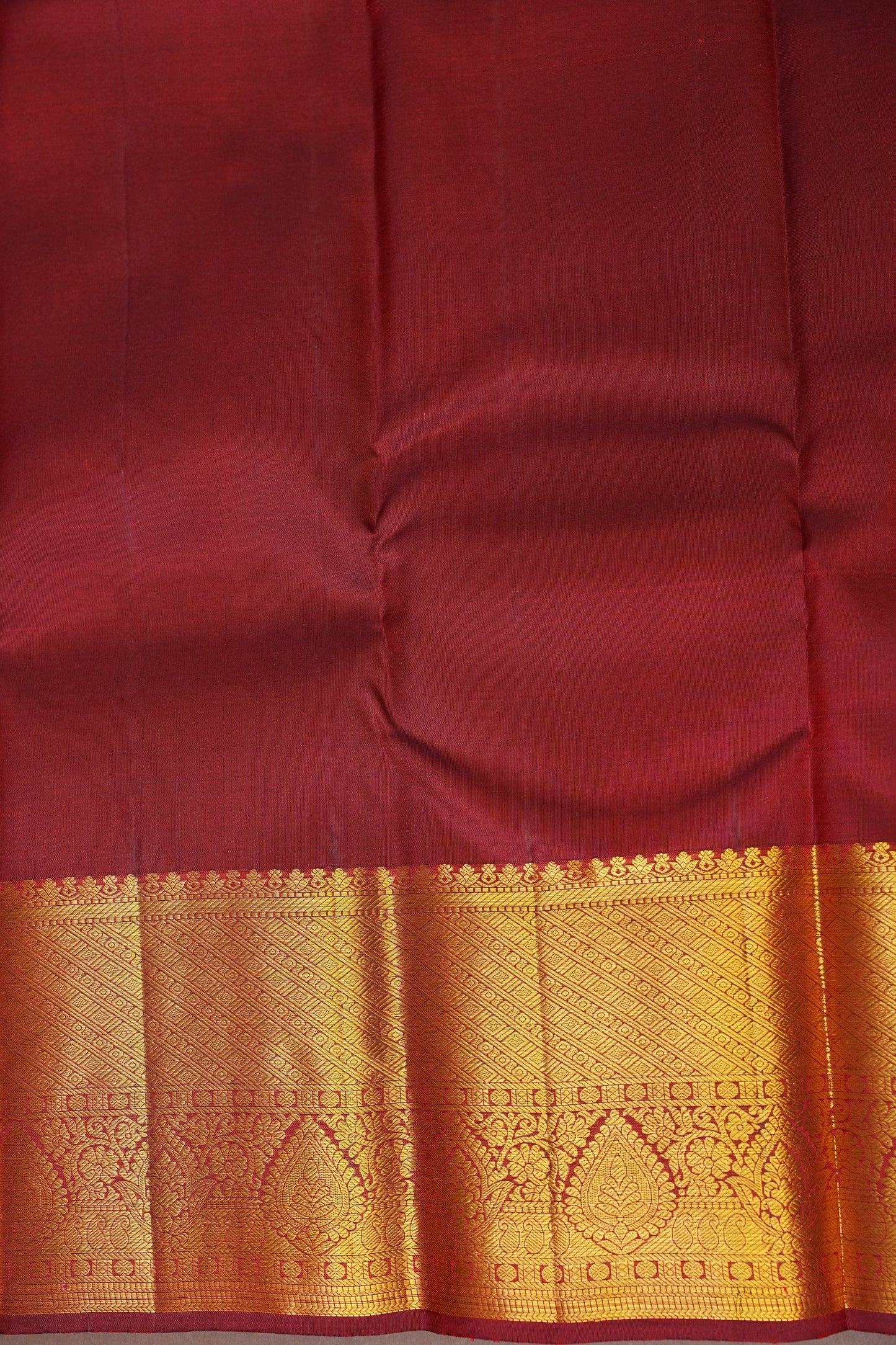 Pure Kanchipuram Silk Saree with Rich Zari Weave - Antique Gold & Maroon