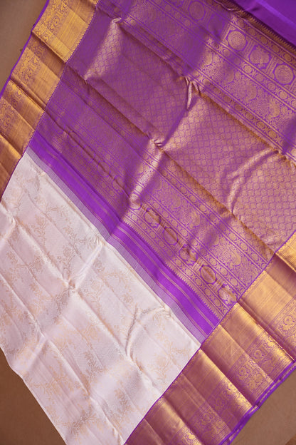 Pure Kanchipuram Silk Saree with 2 Gram Rich Gold Zari Weave - Lavender & Rich Purple|Silk Mark Certified!