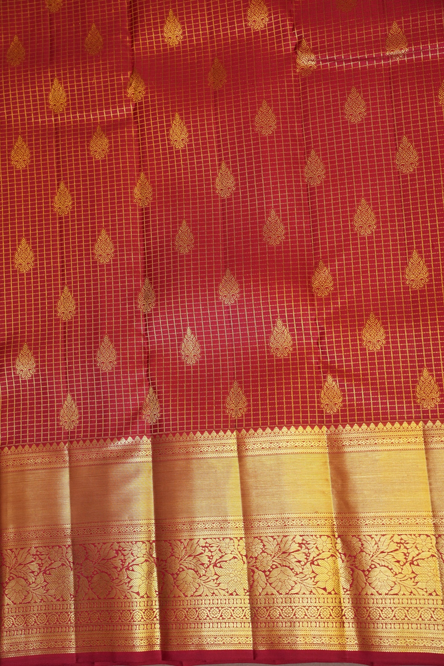 Pure Kanchipuram Silk Saree with Classic Gold Zari Weave - Deep Red