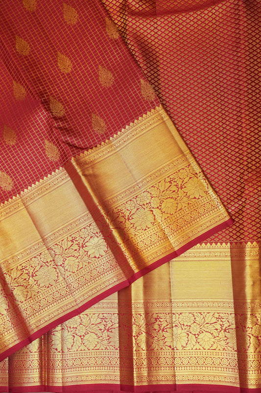Pure Kanchipuram Silk Saree with Classic Gold Zari Weave - Deep Red