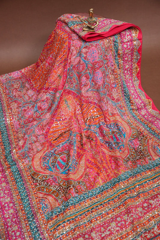 Rani Pink Designer Paisley Party Wear Saree