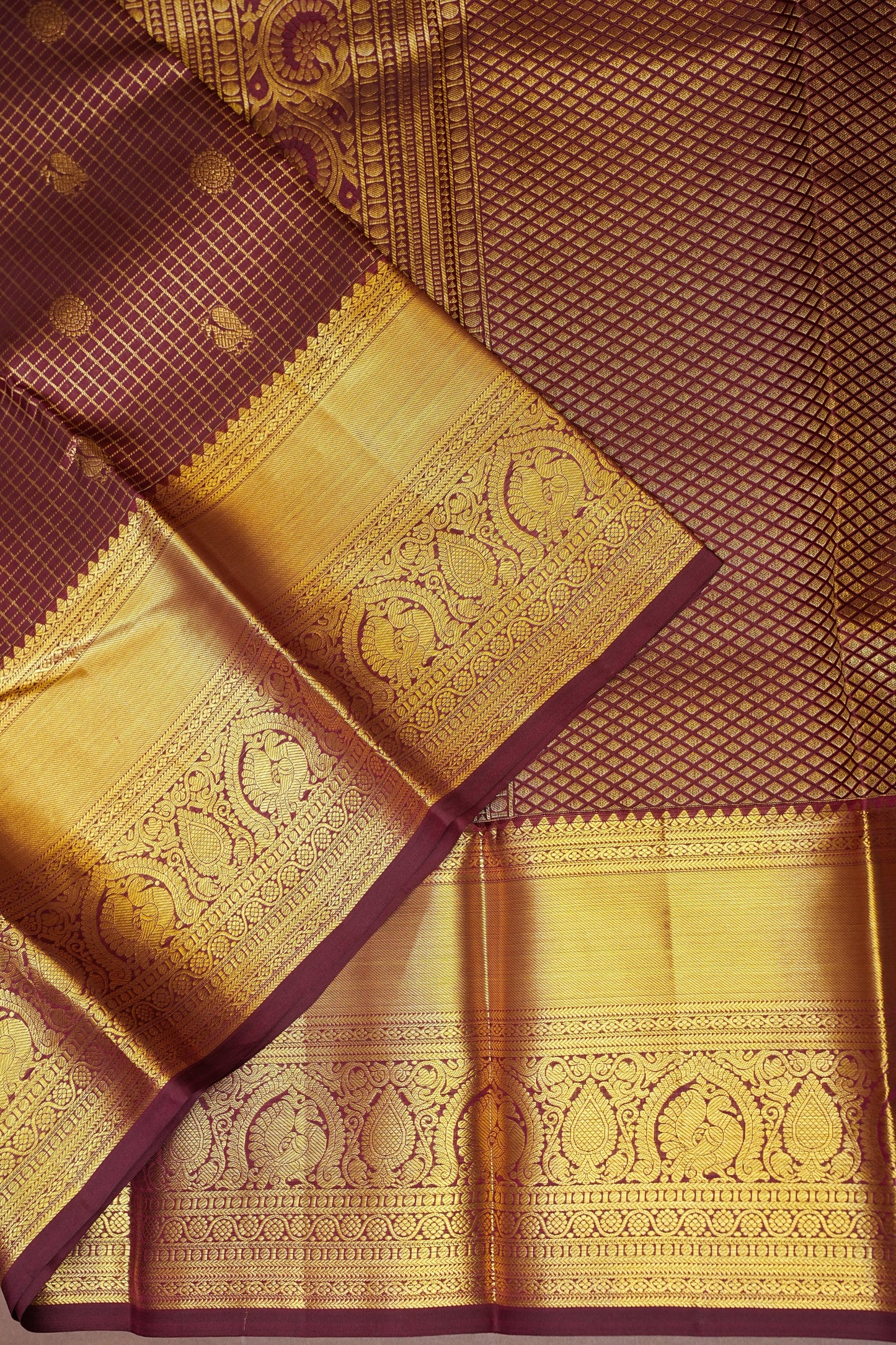 Pure Kanchipuram Silk Saree with Rich Gold Zari Weave - Maroon
