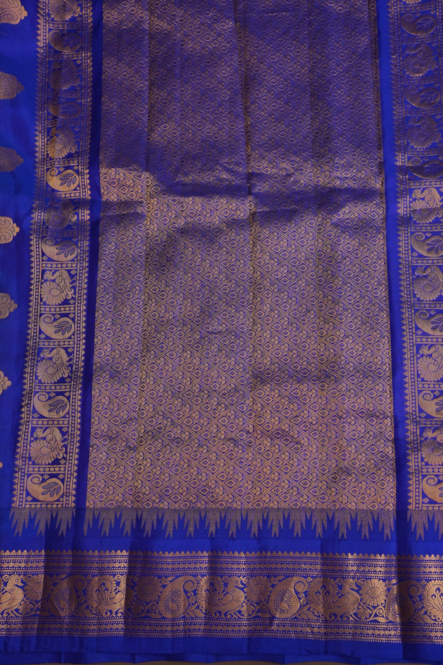 Pure Gadwal Silk Saree - Soft Ivory and Royal Blue|Silk Mark Certified