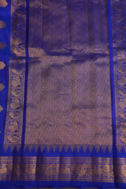 Pure Gadwal Silk Saree - Soft Ivory and Royal Blue|Silk Mark Certified