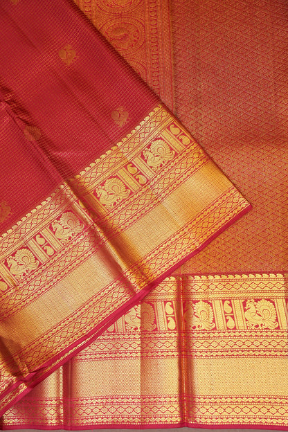 Pure Kanchipuram Silk Saree with 1 Gram Gold Zari Weave - Deep Red