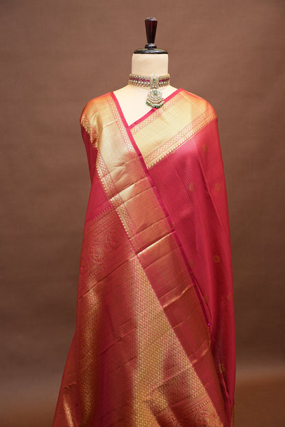 Pure Kanchipuram Silk Saree with 1 Gram Gold Zari Weave - Deep Red