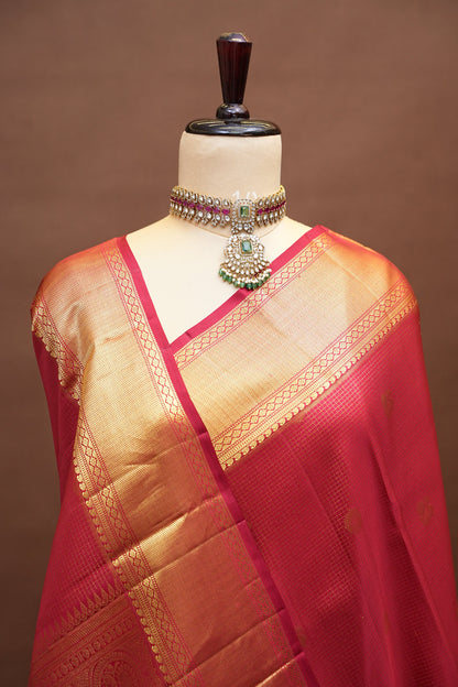Pure Kanchipuram Silk Saree with 1 Gram Gold Zari Weave - Deep Red