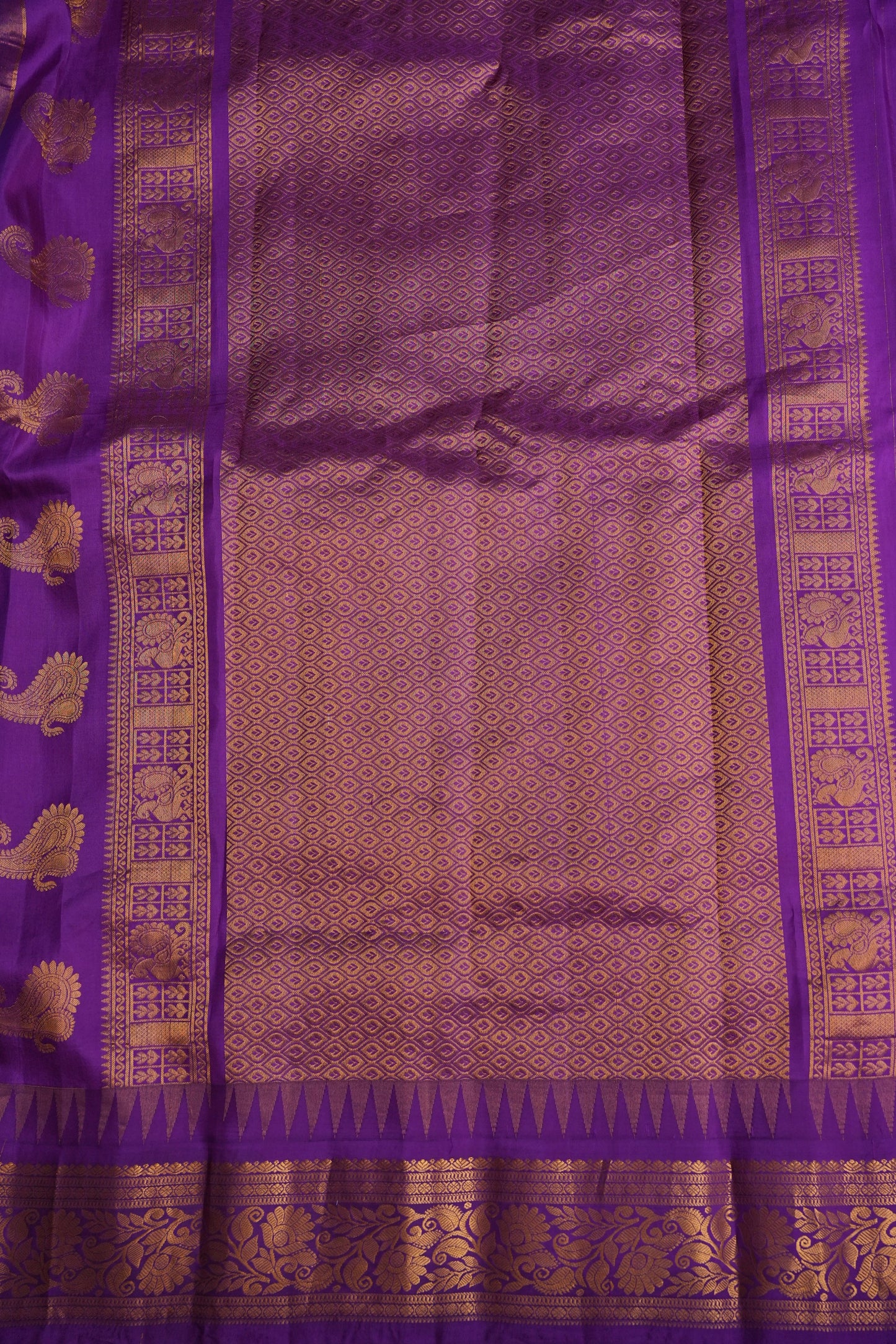 Pure Gadwal Silk Saree - Turquoise Blue with Deep Purple|Silk Mark Certified
