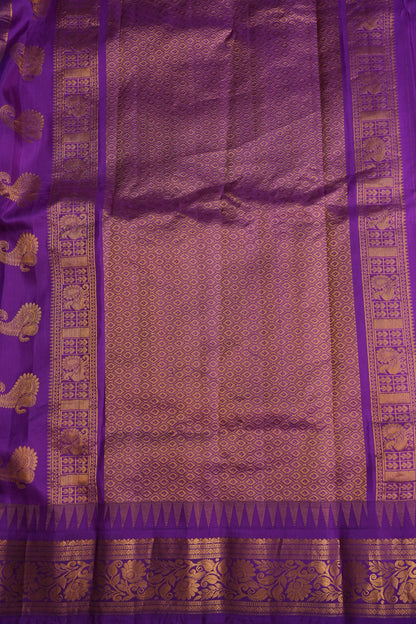 Pure Gadwal Silk Saree - Turquoise Blue with Deep Purple|Silk Mark Certified