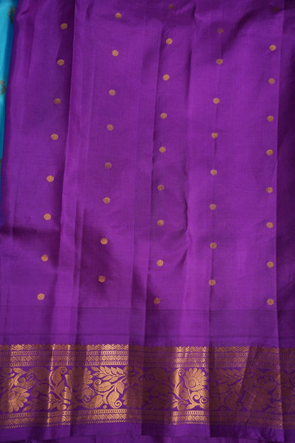 Pure Gadwal Silk Saree - Turquoise Blue with Deep Purple|Silk Mark Certified