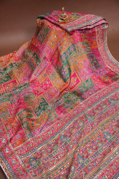 Multicolour Floral Patchwork Party Wear Saree