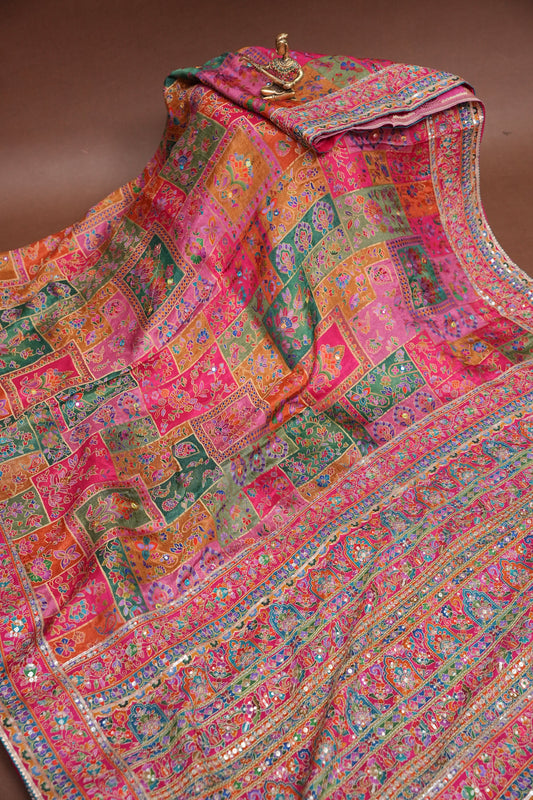 Multicolour Floral Patchwork Party Wear Saree
