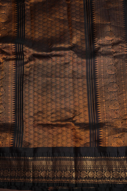Pure Gadwal Silk Saree - Blue with Black|Silk Mark Certified