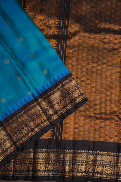 Pure Gadwal Silk Saree - Blue with Black|Silk Mark Certified