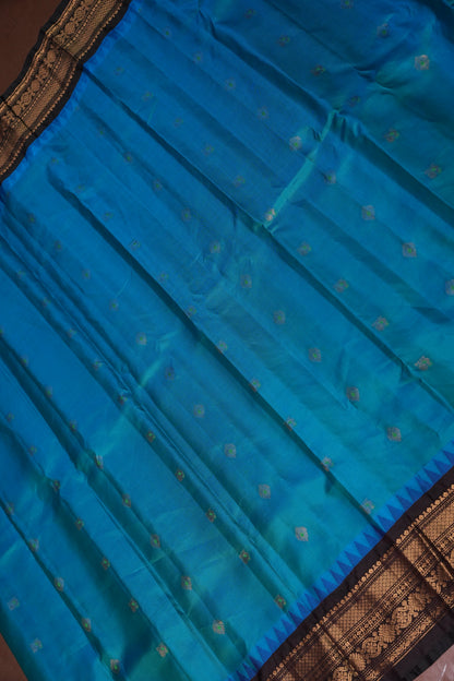 Pure Gadwal Silk Saree - Blue with Black|Silk Mark Certified